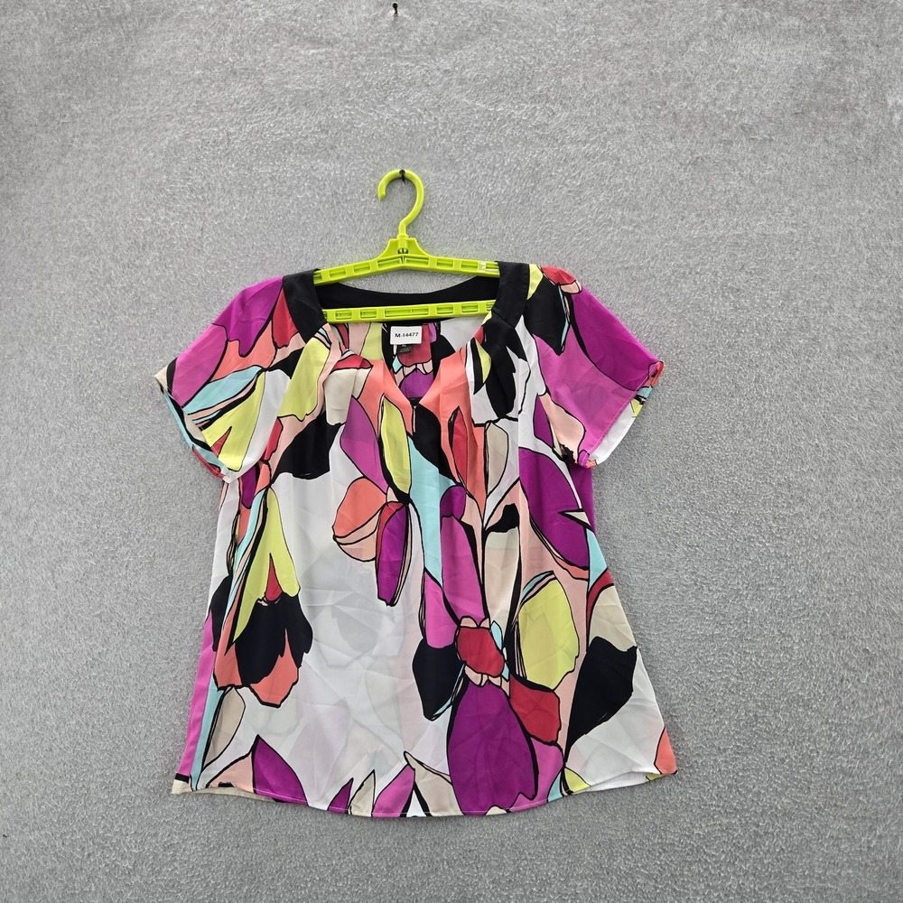 Worthington Women Blouse PL Multicolor Floral Retro 1154B Crew Neck NWT